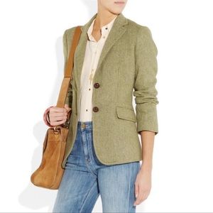 J. Crew Hack-ing Wool Green Herringbone Blazer Size 0